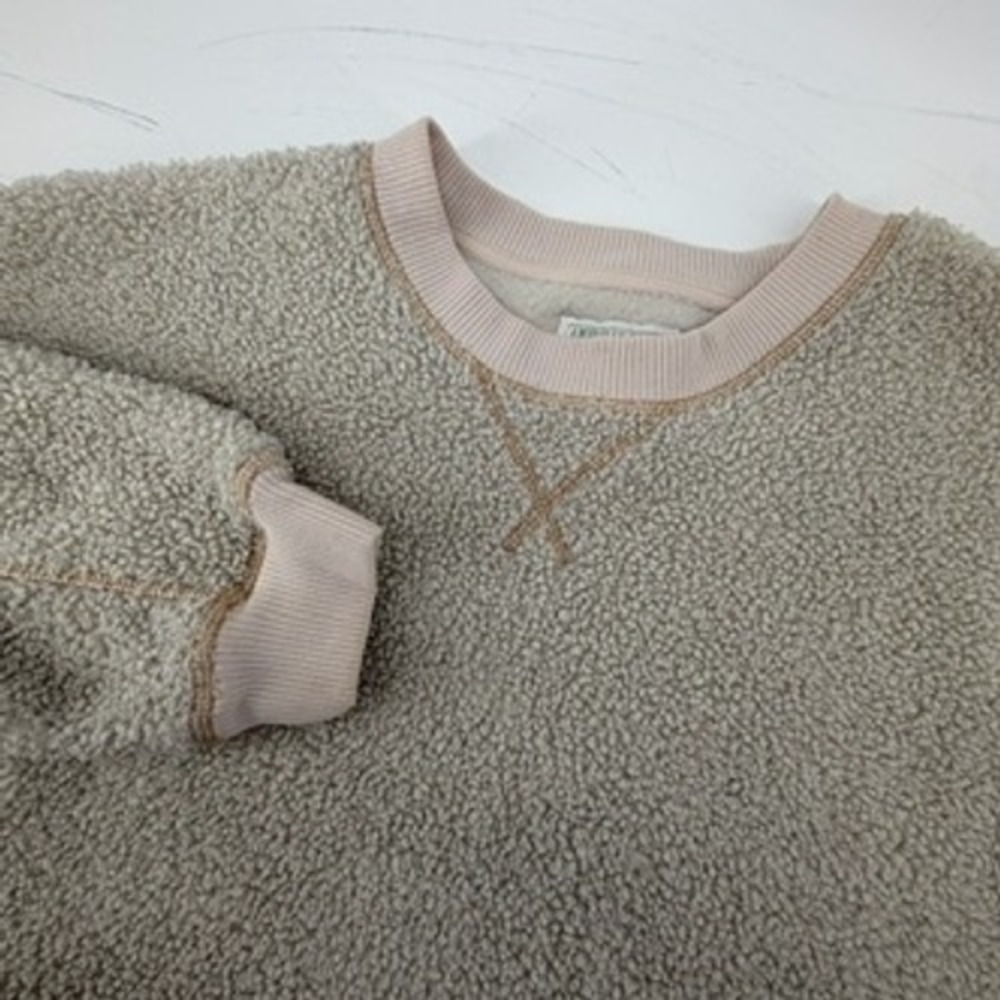 American Eagle Sherpaβ Fleece Sweatshirt Small Oatmeal Beige Crew Neck Pullover